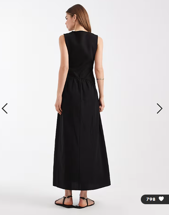 ASOS DESIGN hybrid dropped waist maxi dress with cotton poplin in black