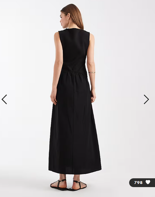 ASOS DESIGN hybrid dropped waist maxi dress with cotton poplin in black