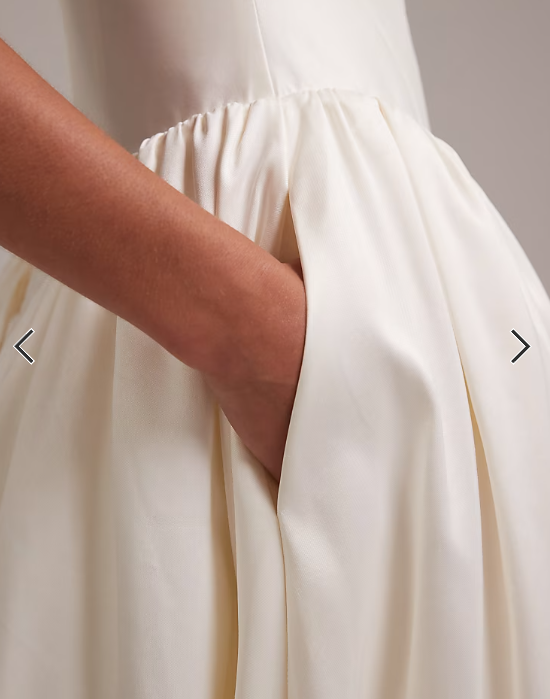 ASOS DESIGN square neck structured full skirt midi wedding dress in ivory