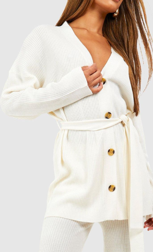 Boohoo Knitted Cardigan & Wide Leg Trouser Co-ord - ecru