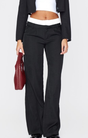 Tall Black Woven Double Waistband Tailored Trousers
