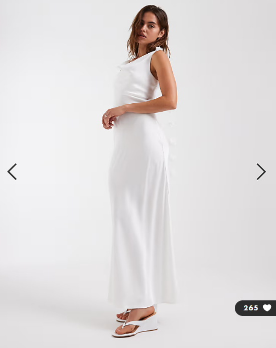 Vero Moda satin cowl neck maxi dress with 3d floral applique trim in white