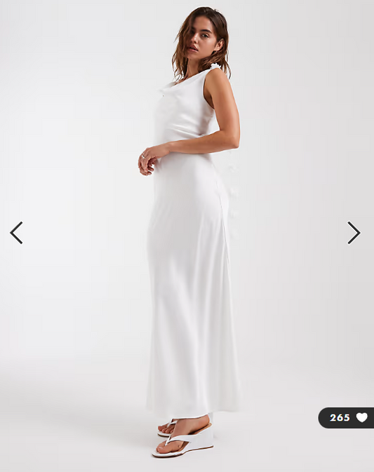 Vero Moda satin cowl neck maxi dress with 3d floral applique trim in white
