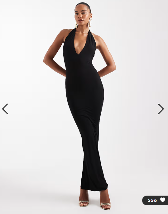 Wanderdoll Phe sculpting second skin halterneck plunge bodycon maxi dress in black