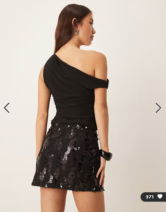 ASOS DESIGN ruffled sequin mesh semi sheer mini skirt in black