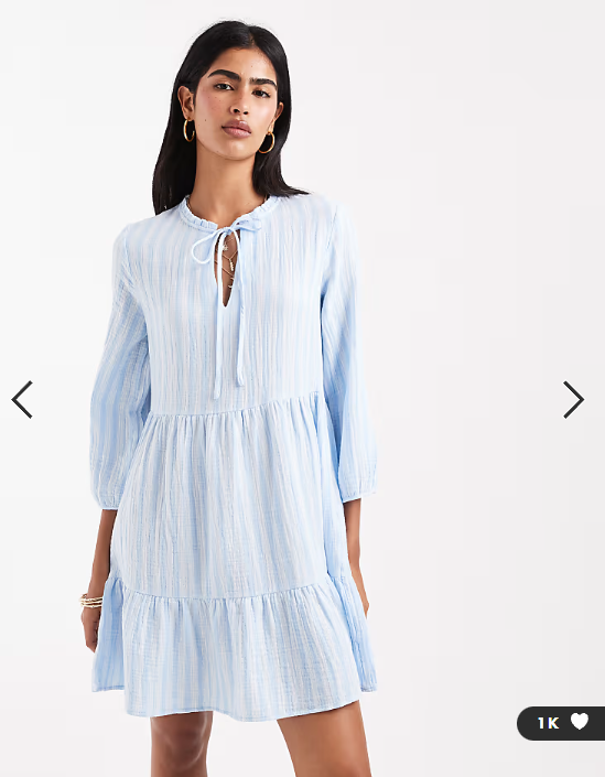 Vero Moda smock mini dress in pale blue stripe