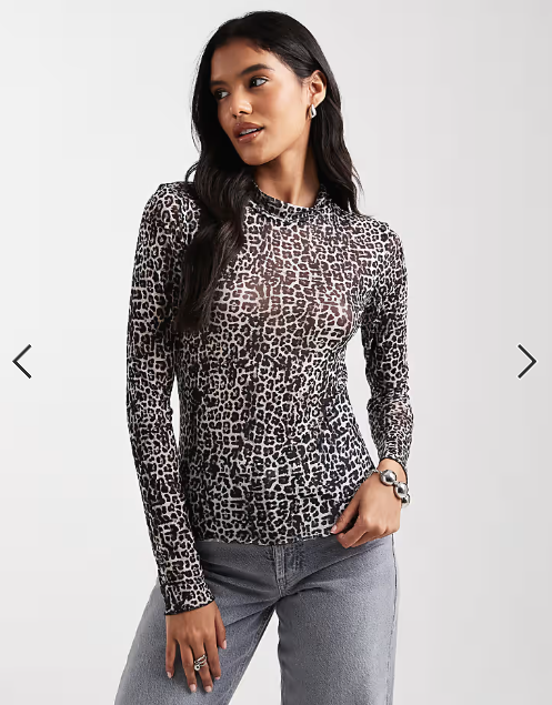 Asos - Pieces high neck mesh top in tonal animal print