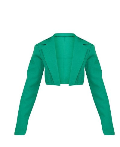 Green Basic Seam Detail Woven Cropped Blazer