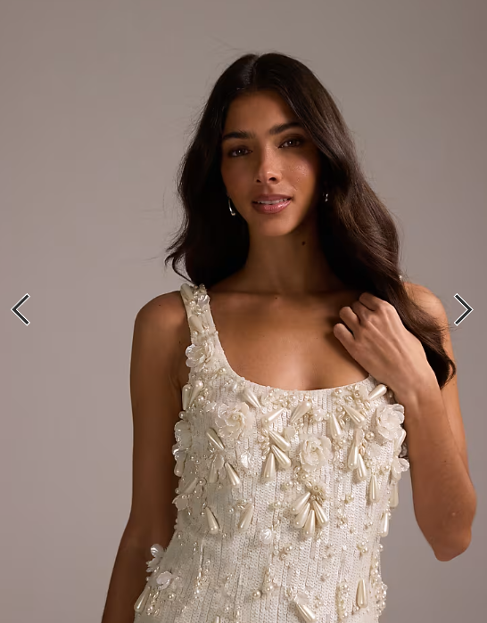 ASOS DESIGN pearl allover embellished mini dress in ivory