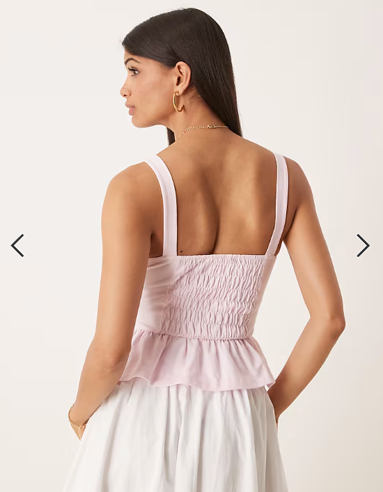 ASOS DESIGN cotton milkmaid corset top with frill hem in pastel pink