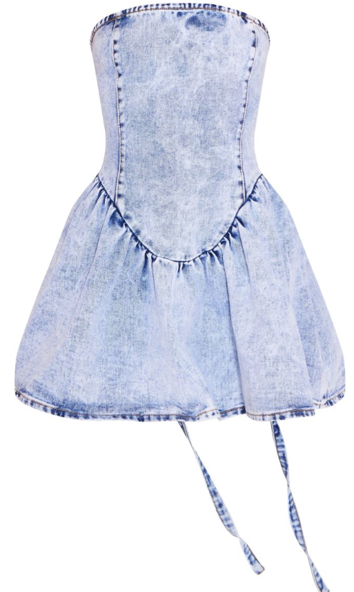 Ice Blue Lace Up Corset Style Back Denim Puffball Dress
