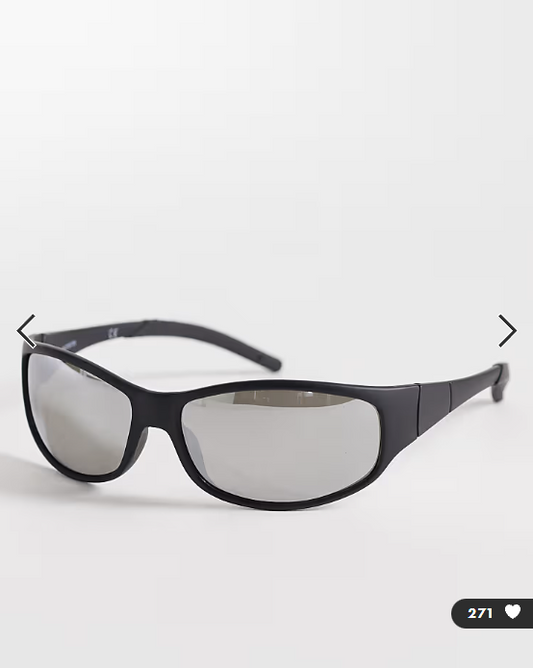 ASOS DESIGN wrap sunglasses in black matte frame with mirror lens