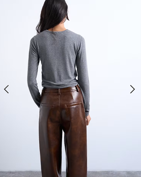 Topshop premium rib long sleeve top in grey marl