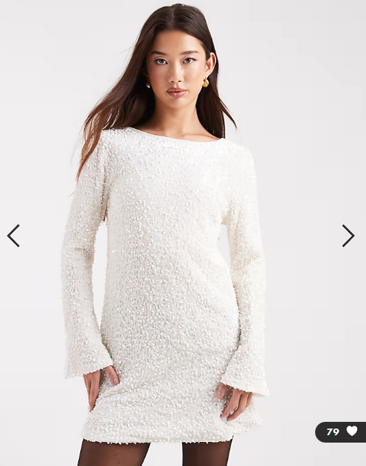 ONLY sequin back detail bow mini dress in white