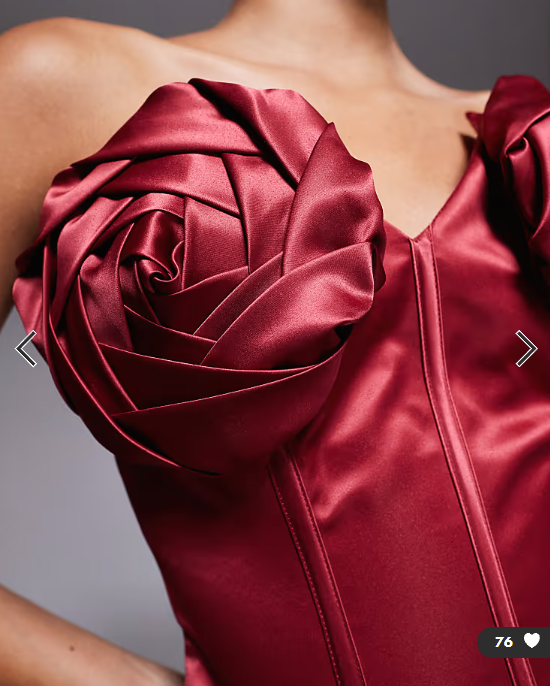 ASOS LUXE bonded satin corset bandeau top with corsage detail in berry
