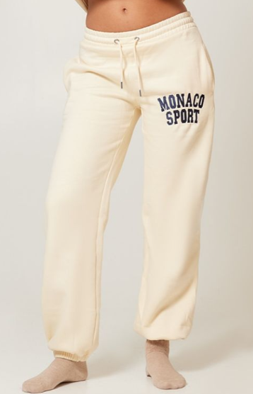 Cream Monaco Sports Embroidered Cuffed Joggers