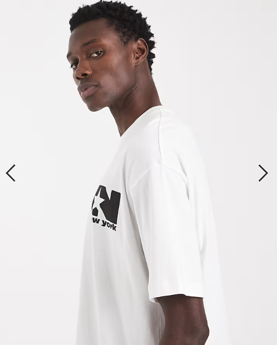 ASOS DESIGN oversized T-shirt with city chest graphic in white.