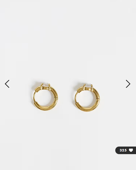 Lost Souls huggie hoop earrings with oval crystal detail in 18k gold plated stainless steel