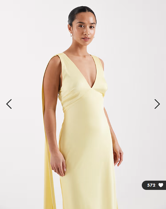 TFNC Petite Bridesmaids v-neck satin lace up back maxi dress with scarf in yellow