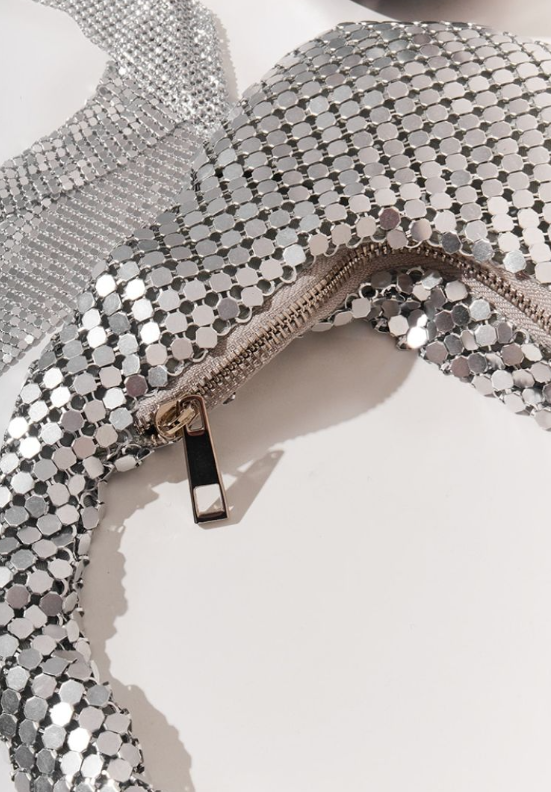 Silver Large Chainmail Curved Shoulder Bag