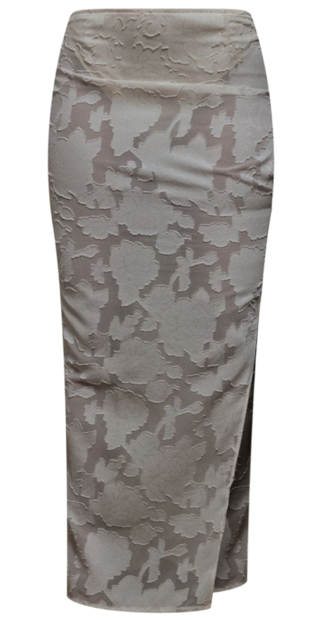 Cream Floral Applique Low Rise Maxi Skirt