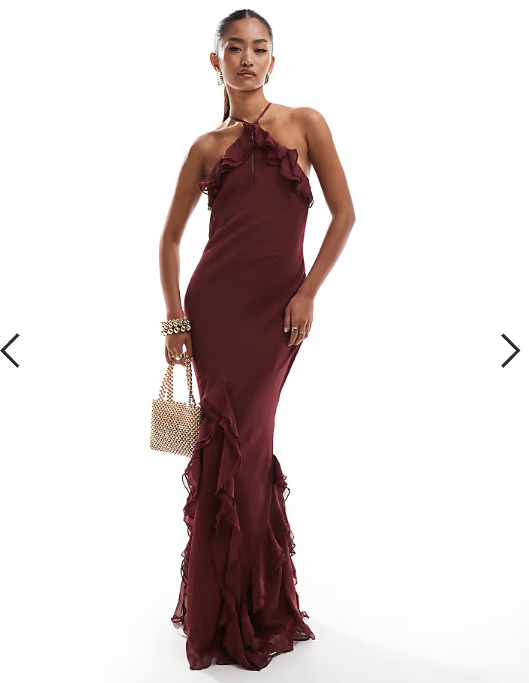 Pretty Lavish halter ruffle maxi dress in wine