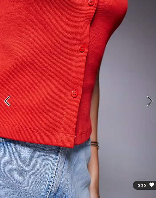 ASOS DESIGN wide neck ribbed button through tank top in red
