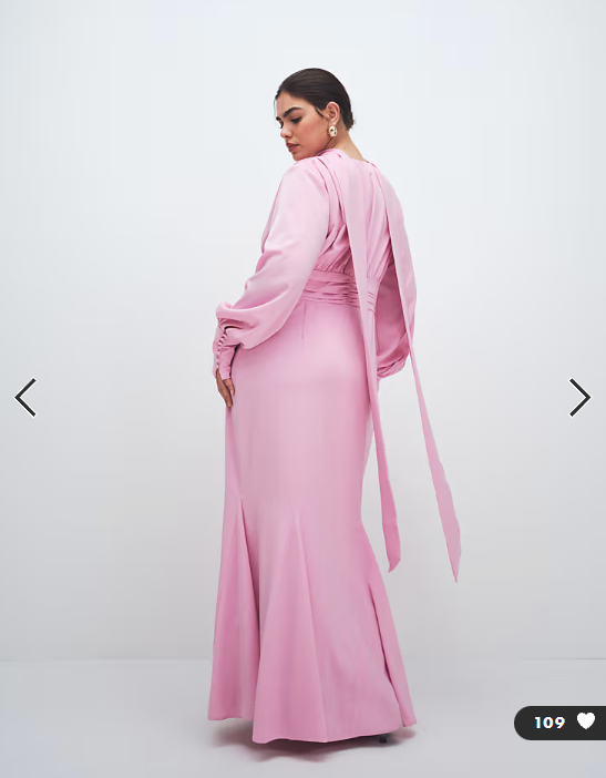 Pretty Lavish Curve satin scarf detail v neck deep cuff maxi dress in pink