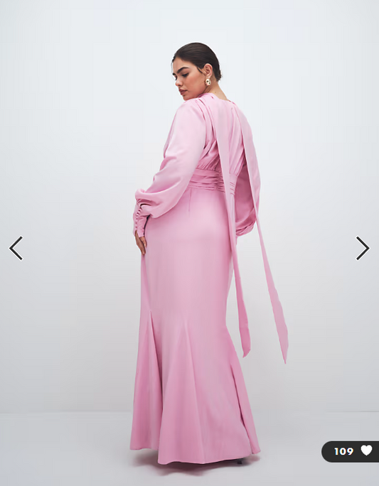 Pretty Lavish Curve satin scarf detail v neck deep cuff maxi dress in pink