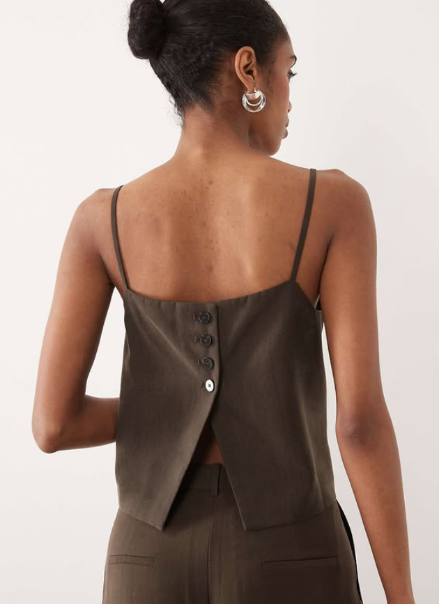 Mango - tempo cami top & pleat front tailored trousers - brown SET