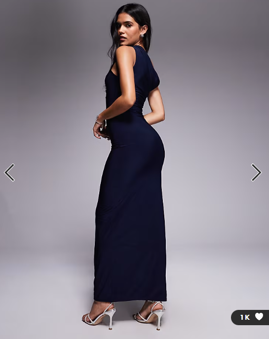 Kaiia exclusive double layered slinky bodycon off shoulder twist strap maxi dress in navy