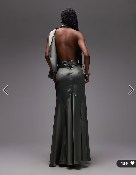 ASOS DESIGN SET satin panel bias maxi skirt and scarf top in khaki SET