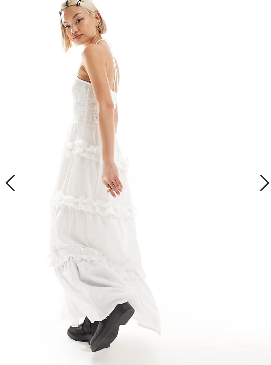 COLLUSION cotton crinkle shirred halter maxi sun dress in white