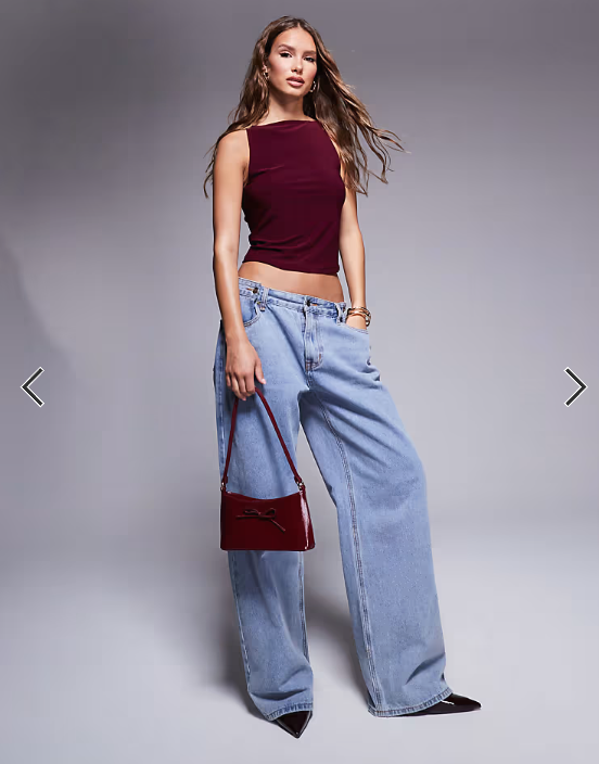 ASOS DESIGN slinky 90's boat neck strappy top in burgundy