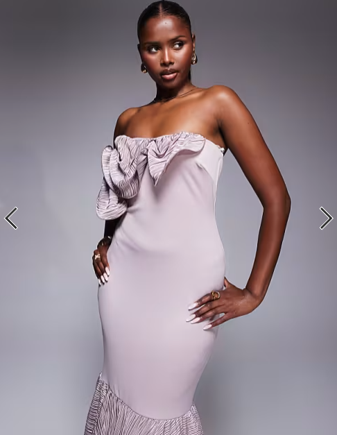 ASOS DESIGN Premium maxi dress with plisse ruffle detailing in blush scuba-style fabric