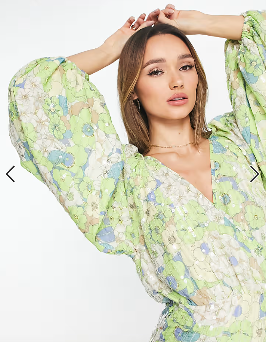 ASOS EDITION sequin wrap midi dress in floral print