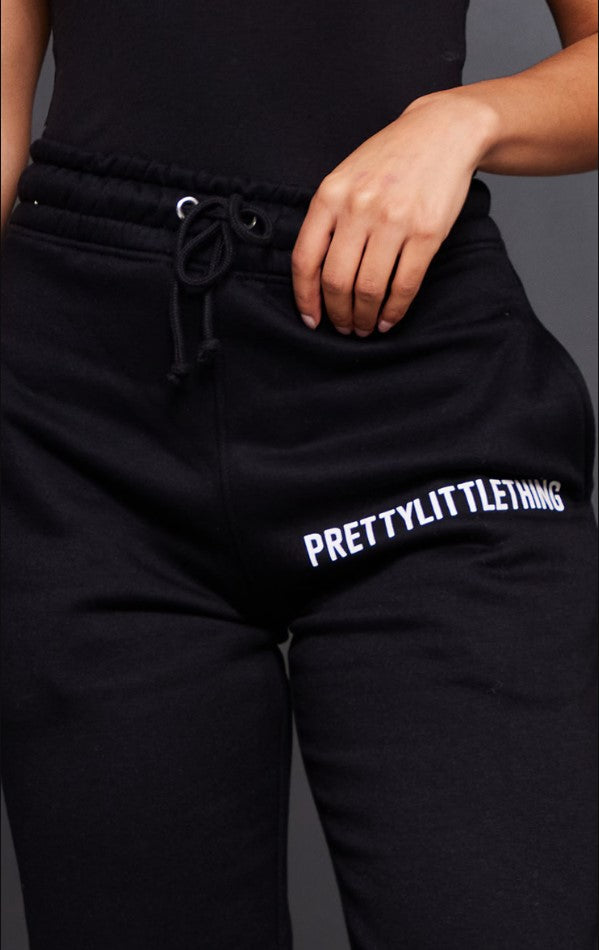 Black Logo High Waisted Cuffed Joggers