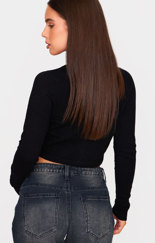 Petite Black Basic Fine Knit Button Up Cropped Cardigan