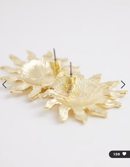 ASOS DESIGN studs with sun design in gold tone