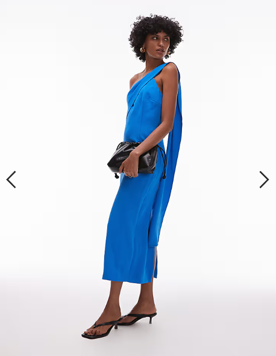 Mango one shoulder draped dress in cerulean blue