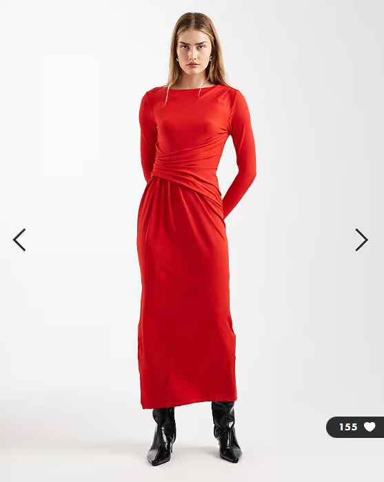 ASOS DESIGN modal long sleeve drape maxi dress in red