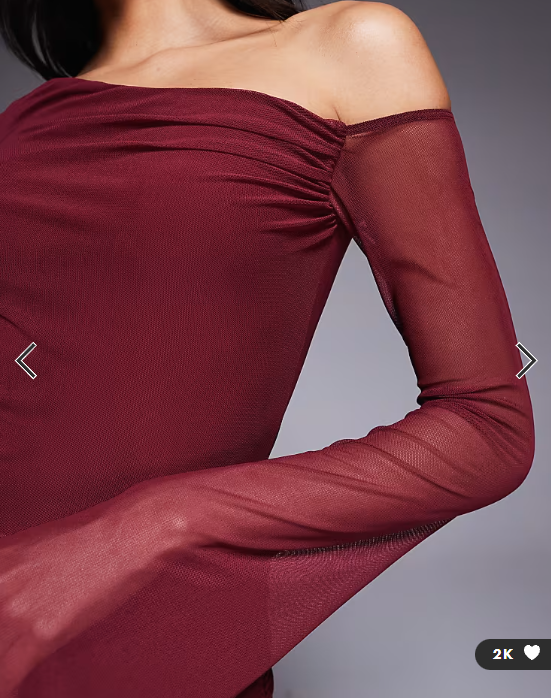 ASOS DESIGN mesh off shoulder mini dress with angel sleeve in red