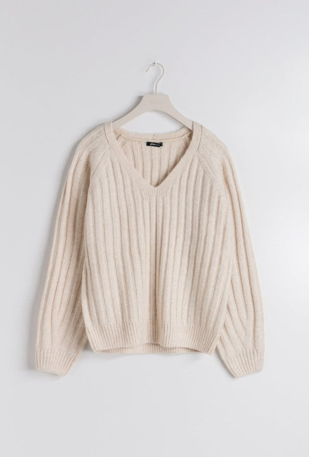 v-neck knitted sweater buttercream