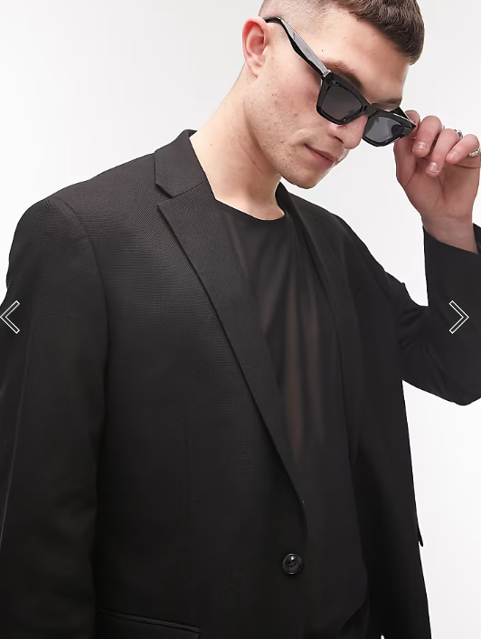 Topman stretch slim textured suit jacket in black