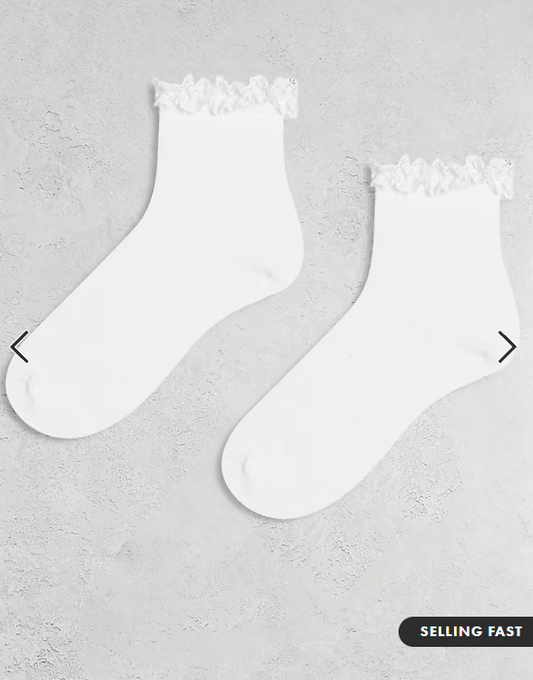 ASOS DESIGN 2 pack frill top ankle socks in white