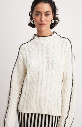 Contrast Seam Knitted Sweater White
