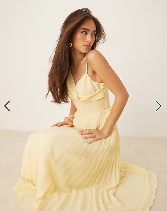 ASOS DESIGN cami drape bodice pleated midi dress in buttermilk