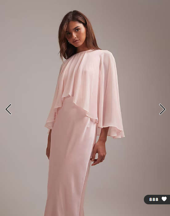 ASOS DESIGN bridesmaids sheer chiffon cape overlay with bias cut satin dress in pink