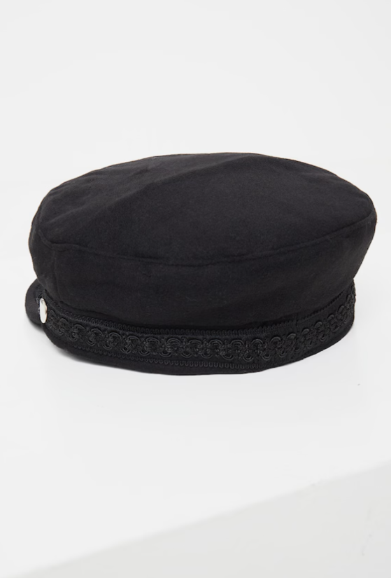 Black Flat Top Baker Boy Hat