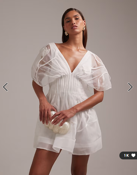 ASOS DESIGN bridal trailing 3D floral pintuck cinch waist mini dress in ivory